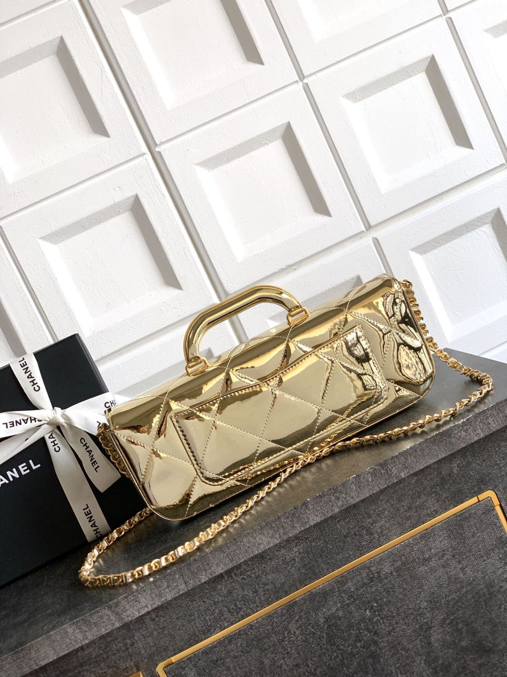 Chanel 25K Women's Classic Lattice Chain Shoulder Crossbody Bag Baguette Bag Calfskin Handbag #332609
