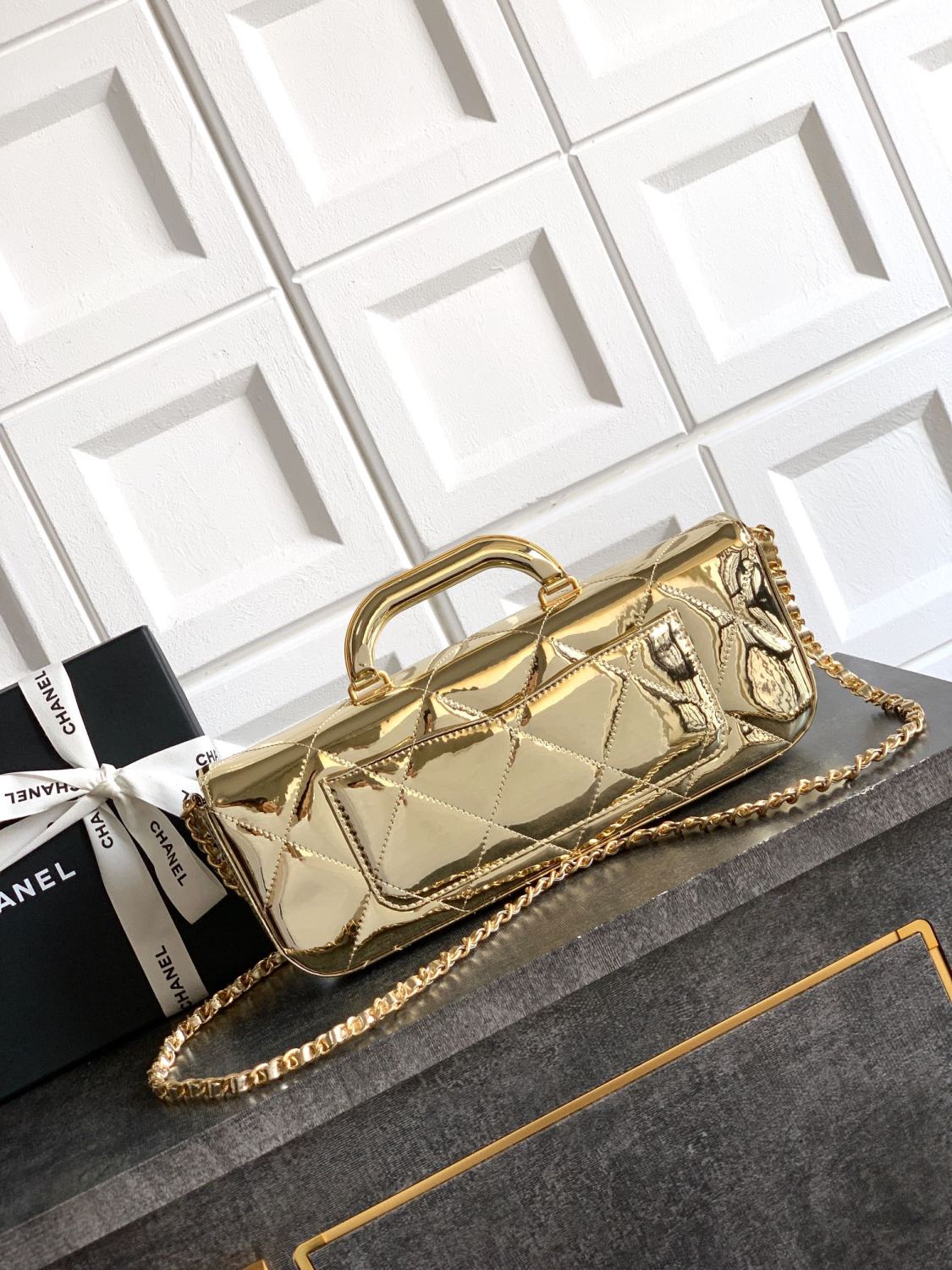 Chanel 25K Women's Classic Lattice Chain Shoulder Crossbody Bag Baguette Bag Calfskin Handbag #332609