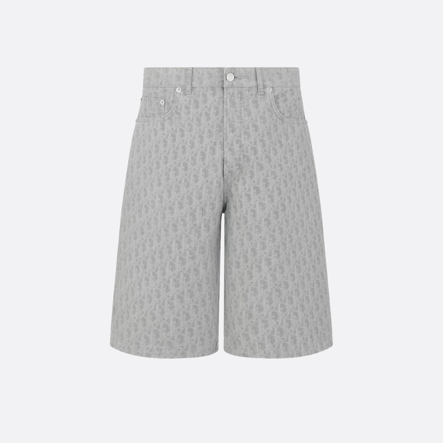 Dior Men's Spring Summer Grey Cotton Denim Oblique Printed Lapel Single Breasted Shirt Denim Straight Wide Leg Shorts Set Suit  #81256