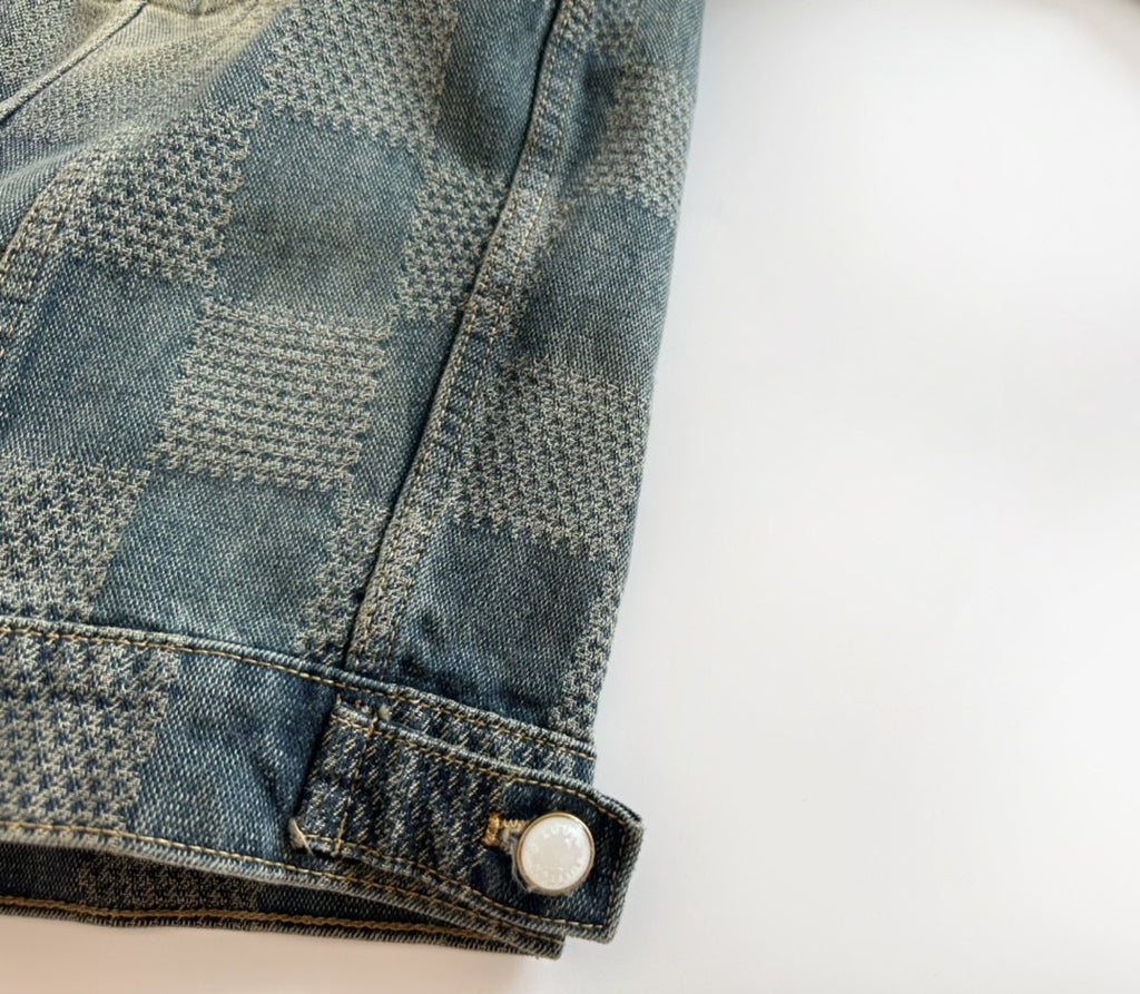 Louis Vuitton Men's Spring And Fall Logo Jacquard Checkerboard Pattern Pocket Single Breasted Denim Jacket Pants Suit Set #72956