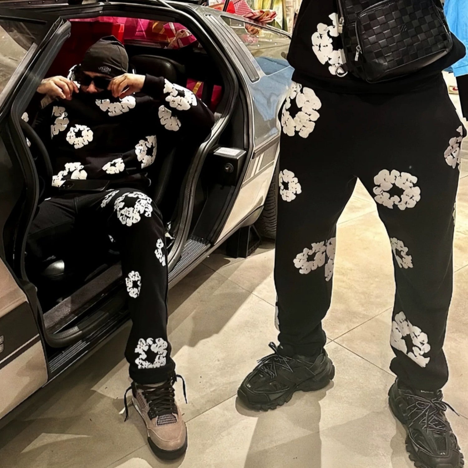 Denim Tears Men's And Women's Spring And Autumn Fashion Trends High Street Kapok Flower Casual Cotton Ribbed Loose Pants Ngvp #8877