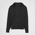 Prada Men's Autumn/Winter Black and White Embroidered Logo Drawstring Cotton Hooded Sweatshirt Pullover #97749