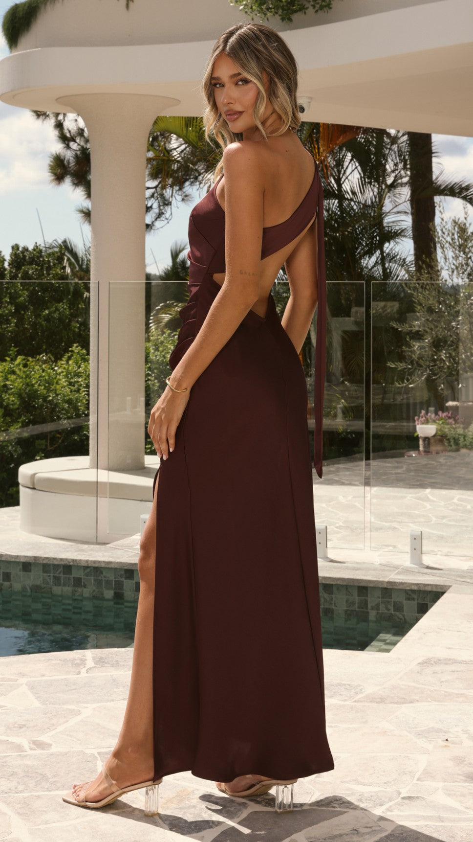 Halle One Shoulder Maxi Dress - Chocolate