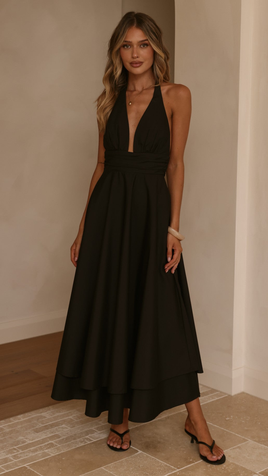 Kathy Halter Neck Maxi Dress - Black