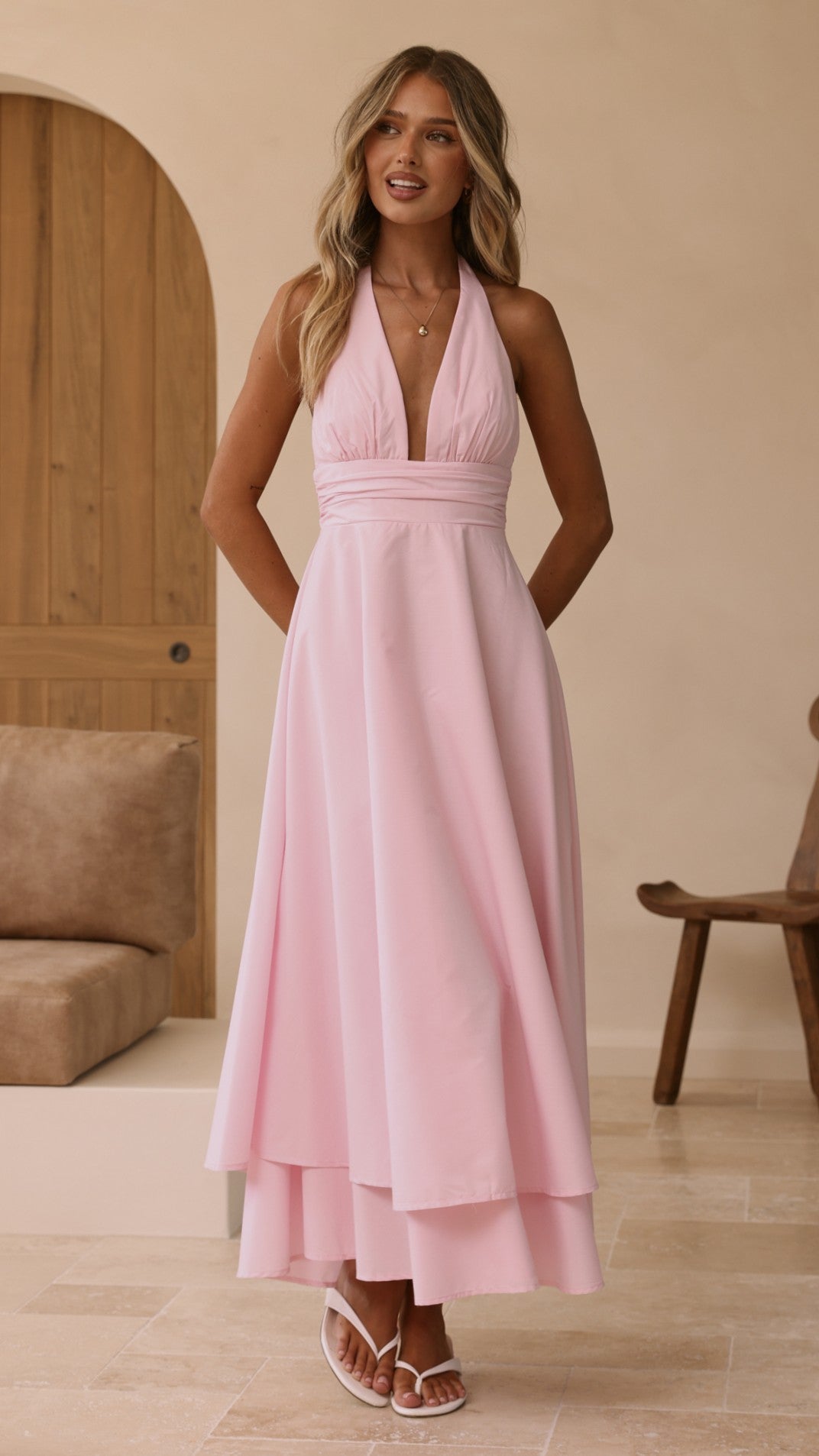 Kathy Halter Neck Maxi Dress - Light Pink