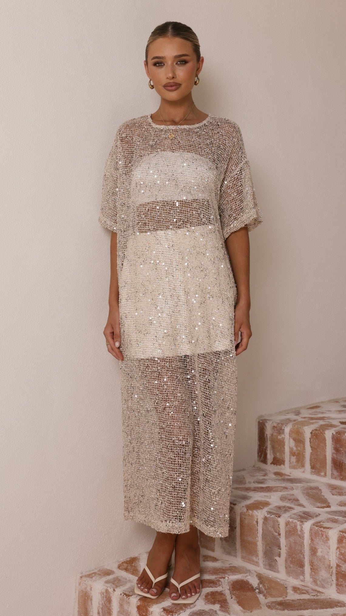 Zinnia Sequins Maxi Dress - Beige