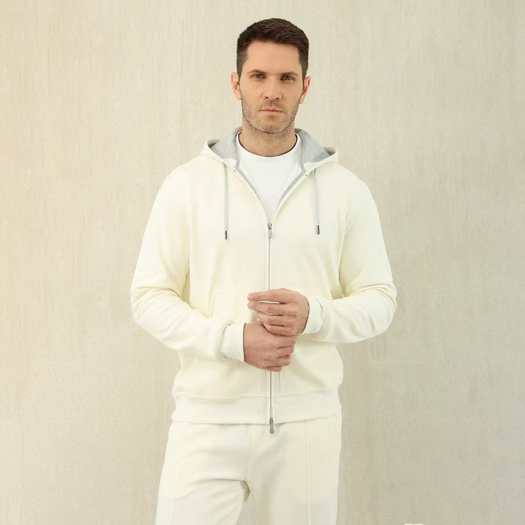 Brunello Cucinelli Men's Solid Colour Hooded Zip Sweatshirt Jacket Drawstring Comfort Straight Trousers Pants Sweatpants Suit Set  #81324