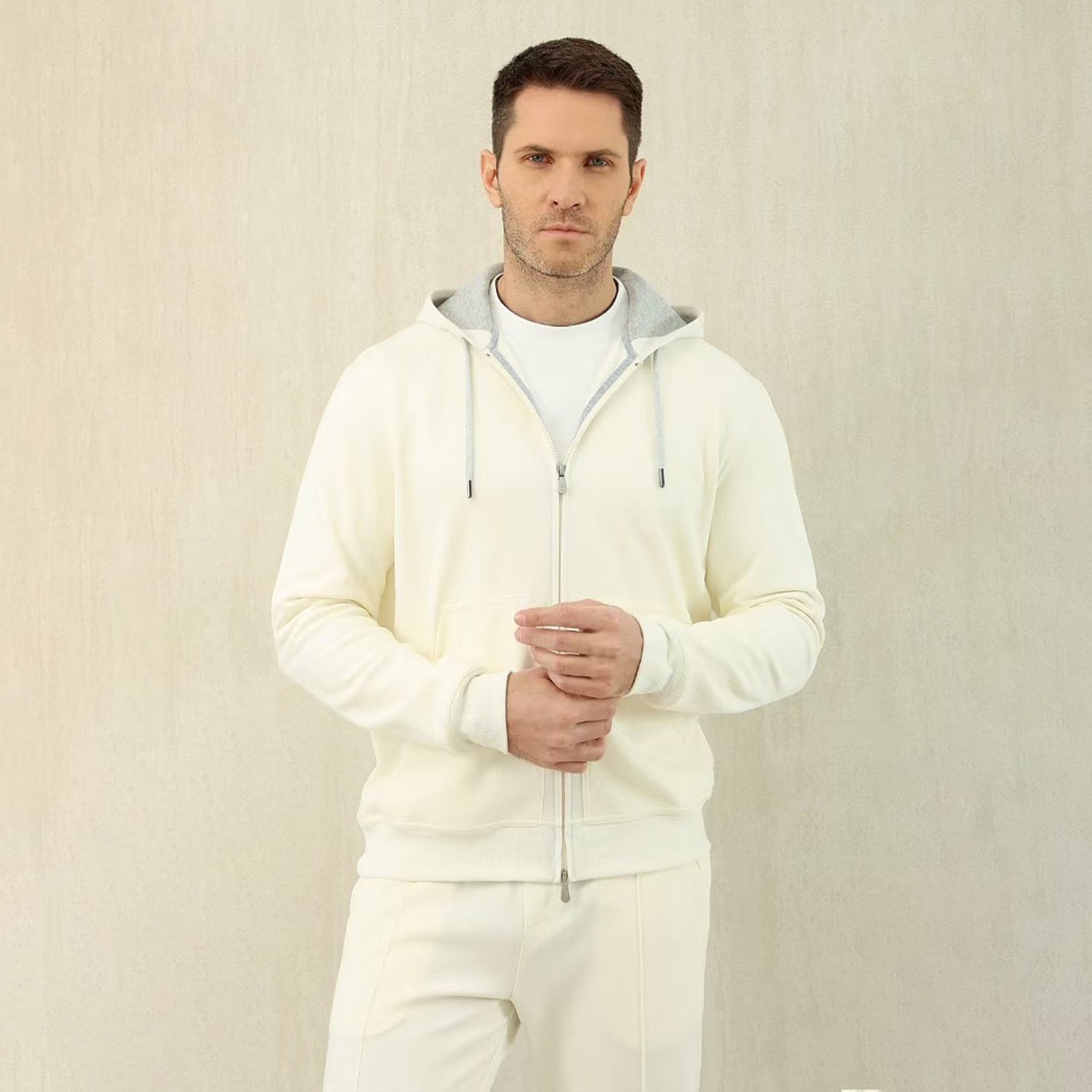 Brunello Cucinelli Men's Solid Colour Hooded Zip Sweatshirt Jacket Drawstring Comfort Straight Trousers Pants Sweatpants Suit Set  #81324