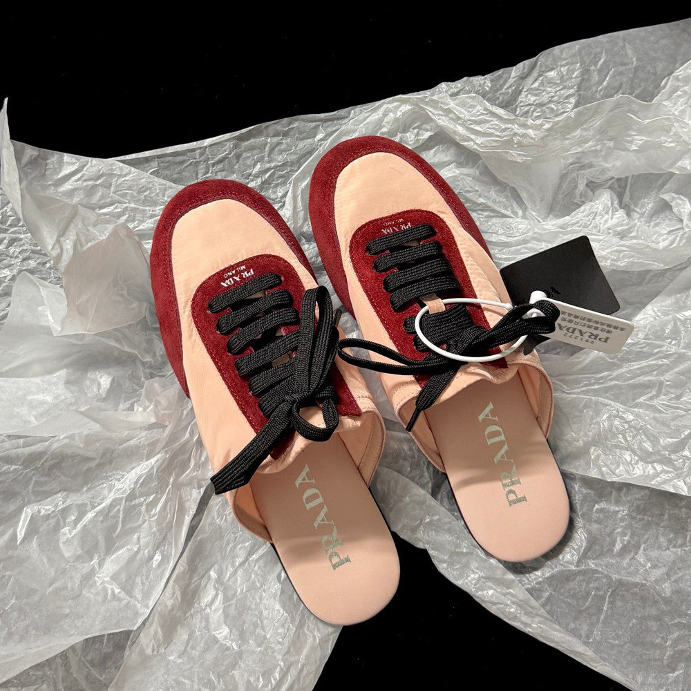 Prada Women's Solid-color Nylon Fabric And Suede Low-top Lace-up Training Shoes #77761
