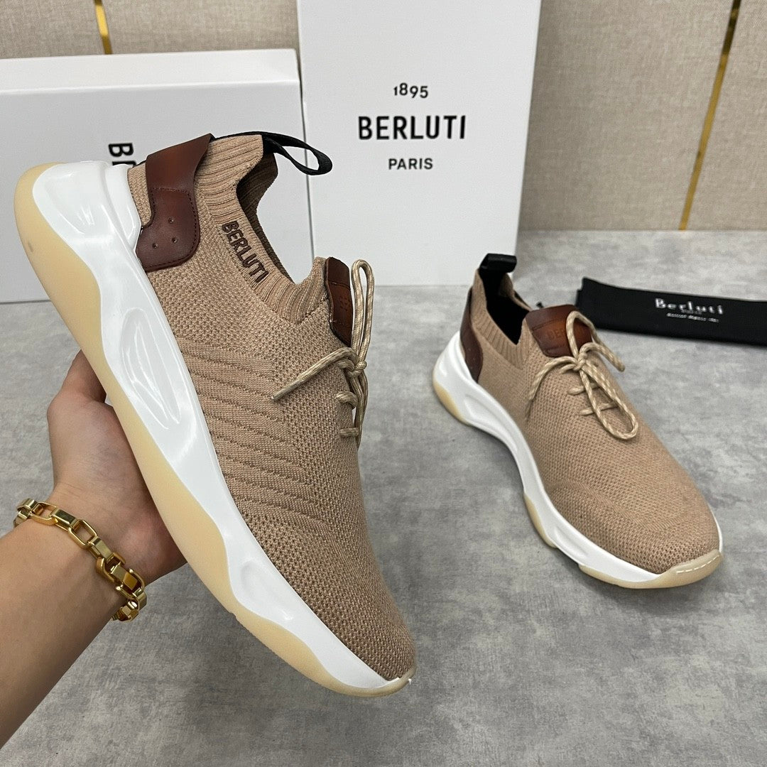 Berluti Shadow Men's Fashion Casual Round Toe Lace Up Flat Low Top Flyknit Sneakers Shoes #79362