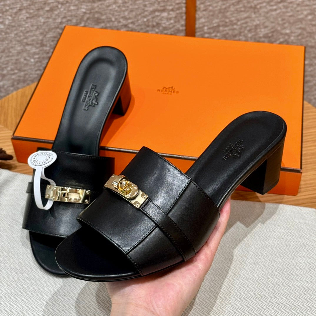 Hermes Women's Summer Fashion Casual Round Toe Chunky Heel Leather Gigi Kelly High Heel Sandals Shoes #78798