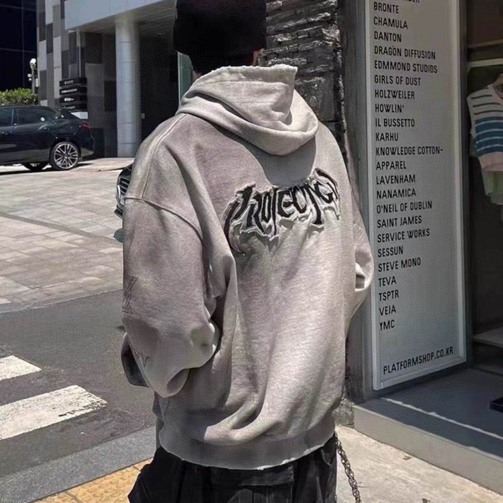 GRAILZ Project G/R Men's Women's Spring And Autumn Gradient Colorblocking Embroidery Long Sleeve Loose Hooded Sweatshirt Ngvp #7718