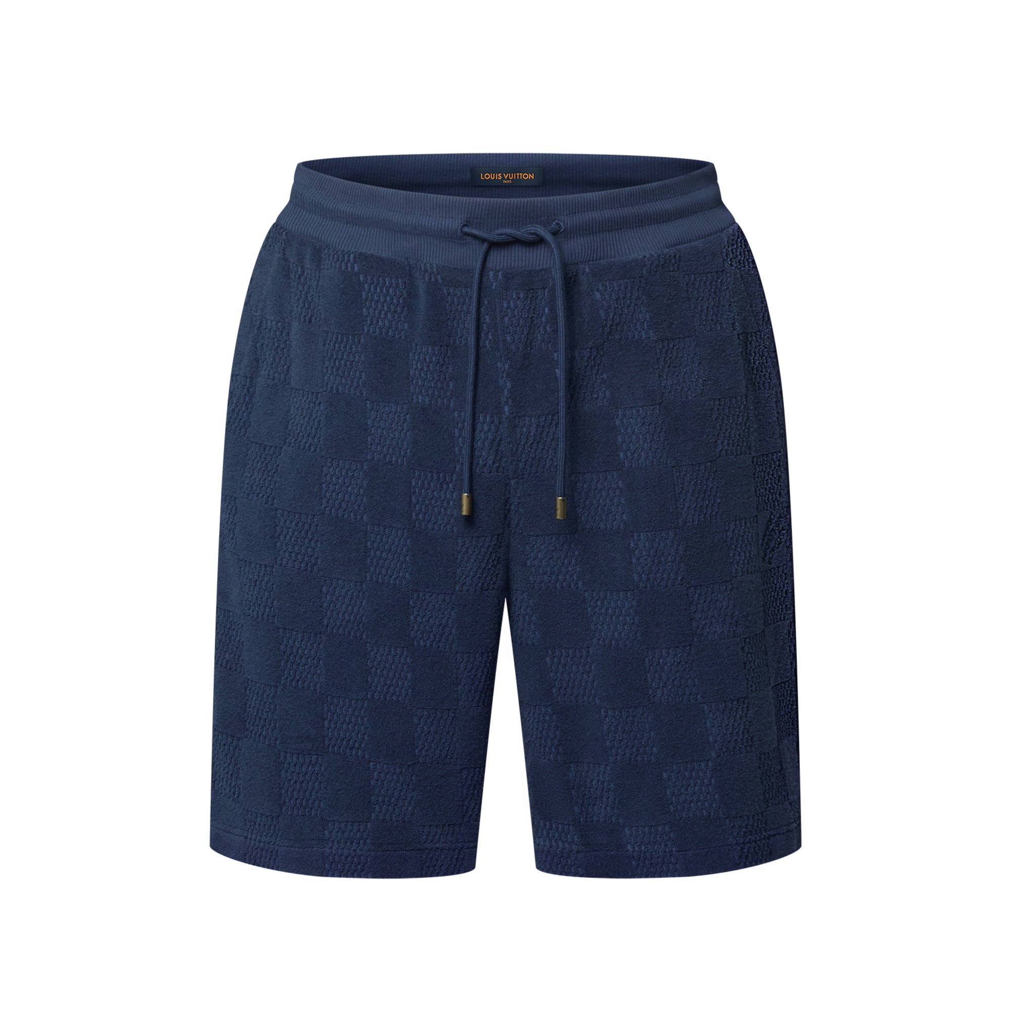 Louis Vuitton Men's Summer Solid Color Checkered Print Cotton Terry Cloth Drawstring Shorts #77876