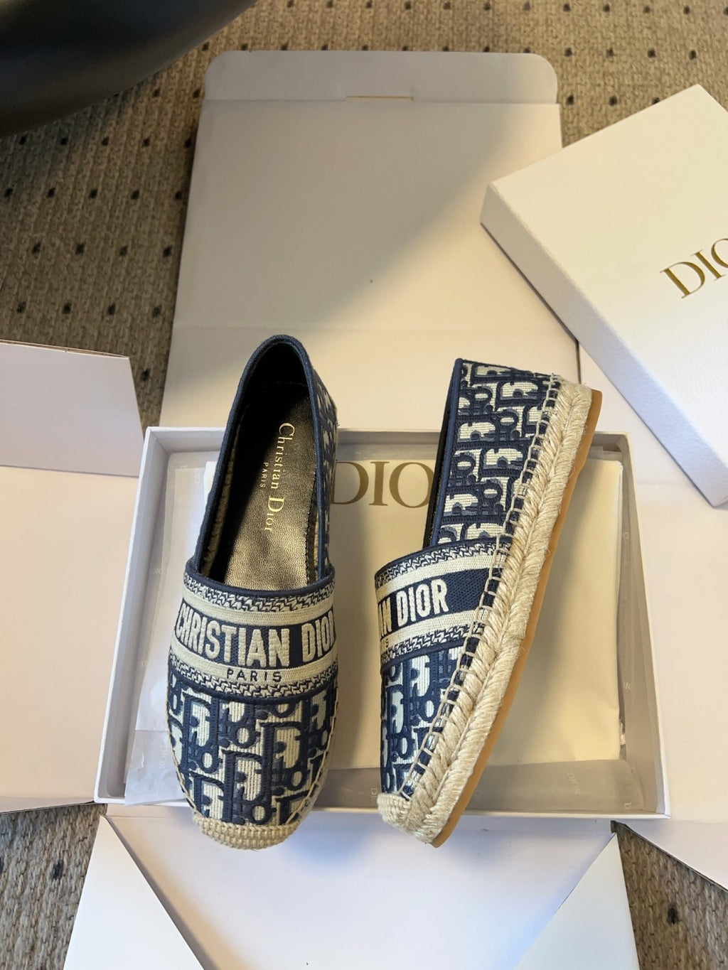 Dior Granville Women's Alphabet Printed Comfortable Knitted Straw Shoes Casual Single Shoes #76298