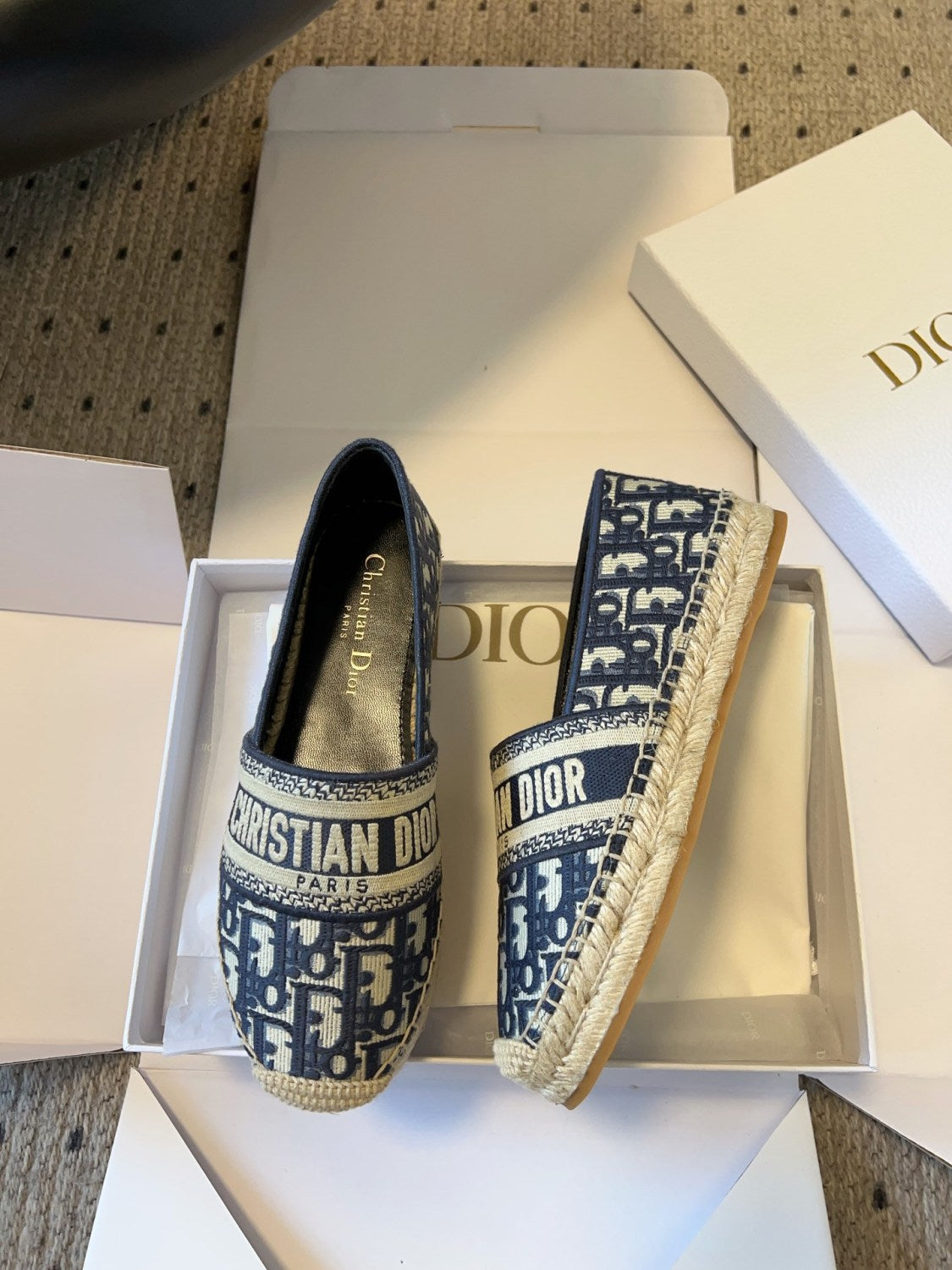 Dior Granville Women's Alphabet Printed Comfortable Knitted Straw Shoes Casual Single Shoes #76298