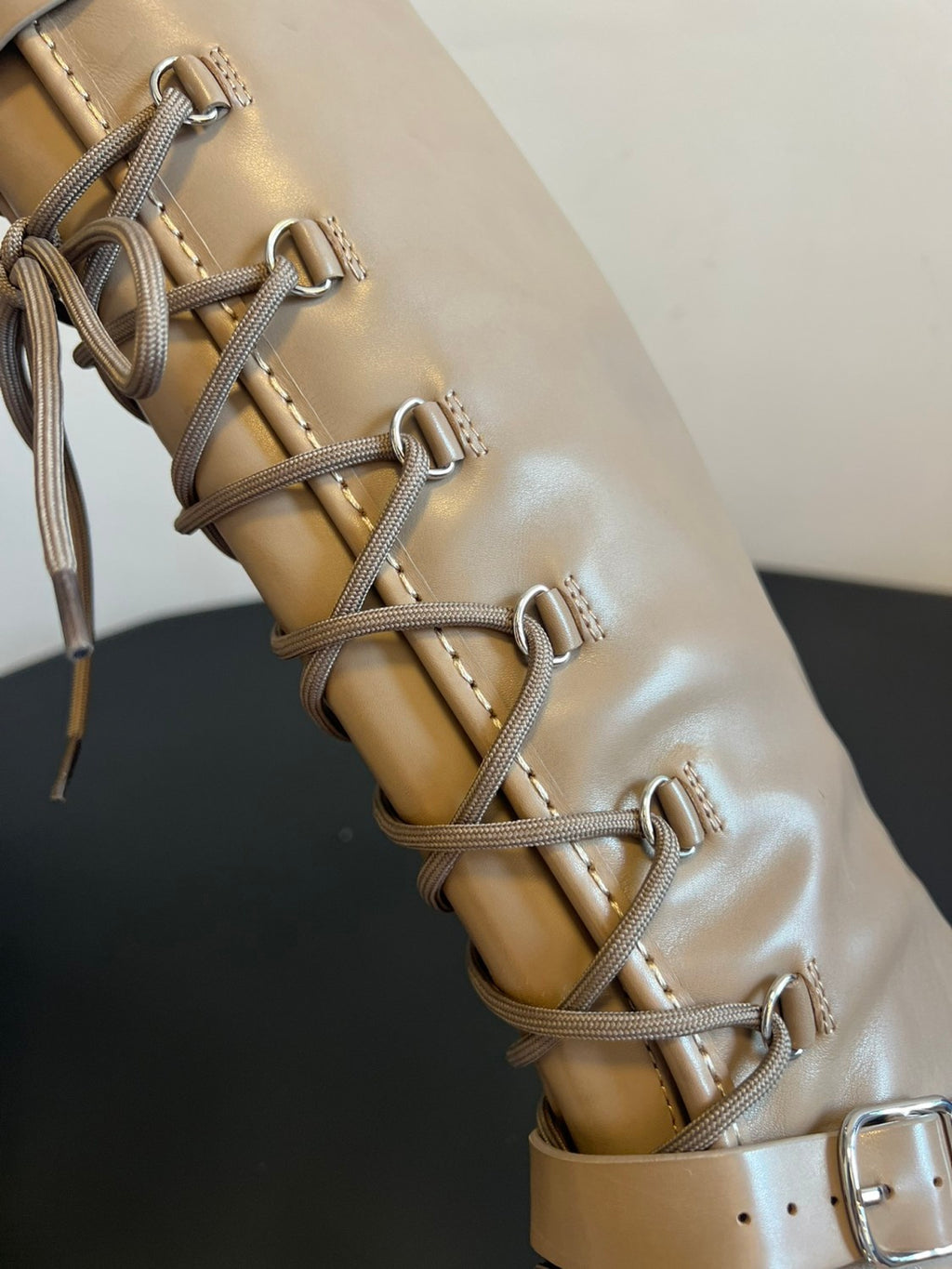 Hermes Women's Fall/Winter Landscape Boots Lace-Up Round-Toe High-Top Boots Solid-Color Cowhide Casual Shoes Heel Height: 3.5cm Ngvp #2326