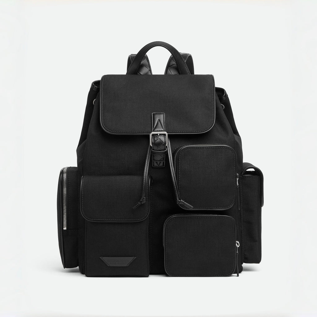 Bottega Veneta Crossroad Multi-Pocket Nylon Backpack Woven Leather Adjustable Straps #333014