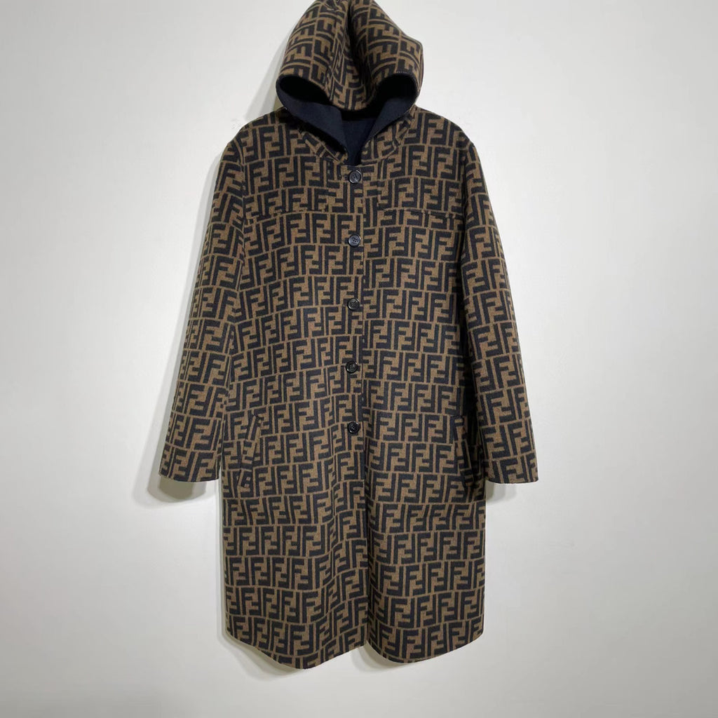 FENDI Woolen Double-Sided Hooded Full-Printed Coat Jacket  #3715