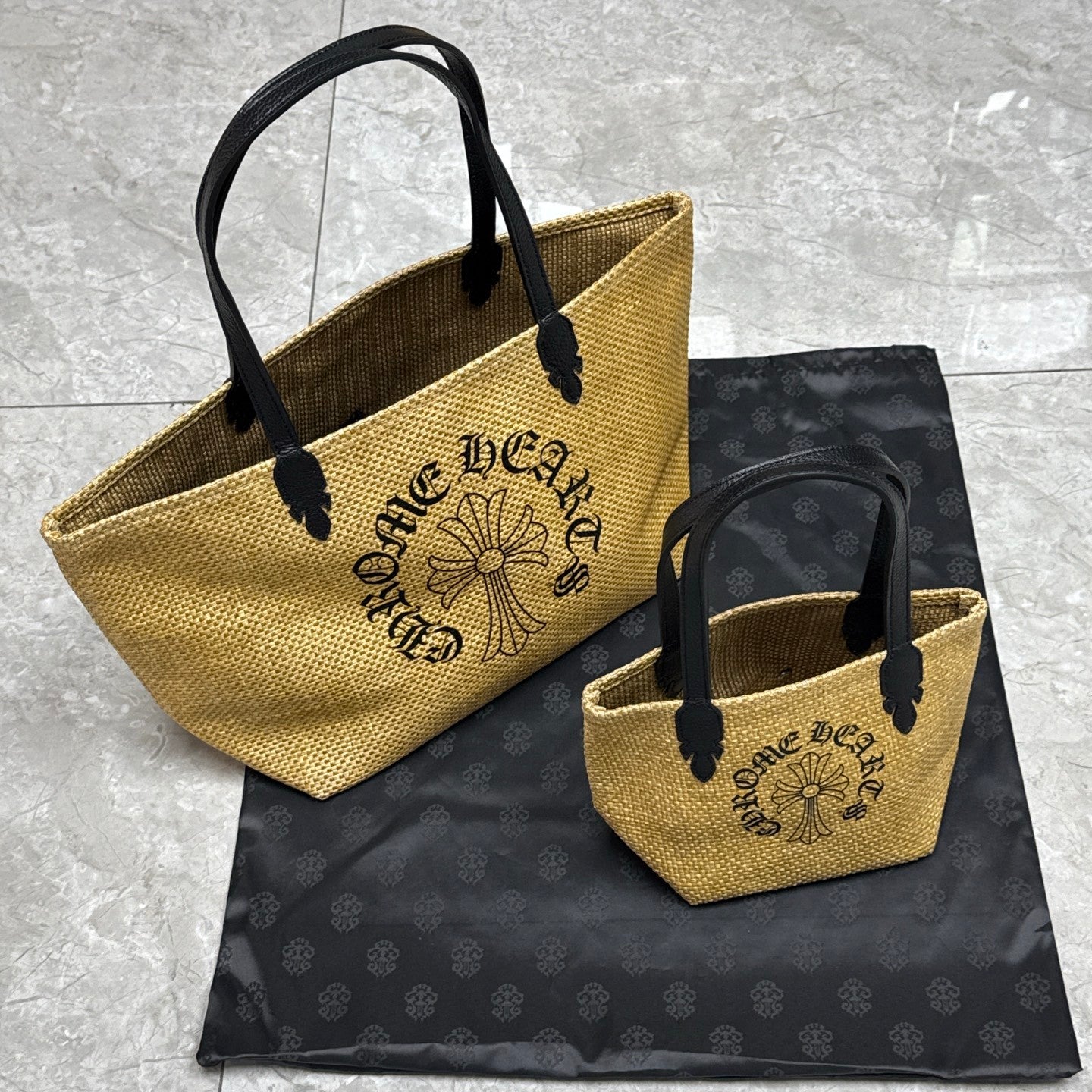 Chrome Hearts Women's Solid Color Sanskrit Print Waterproof Straw Shopping Bag Handbag Tote Bags #77936