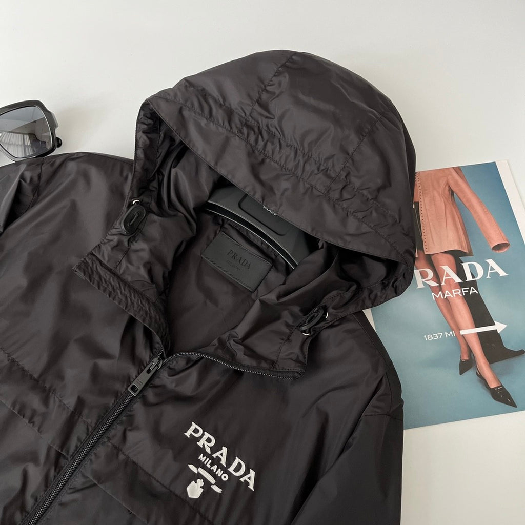 Prada Men's Spring and Summer Fashion Solid Color Zipper Long Sleeve Hooded Jacket #73389