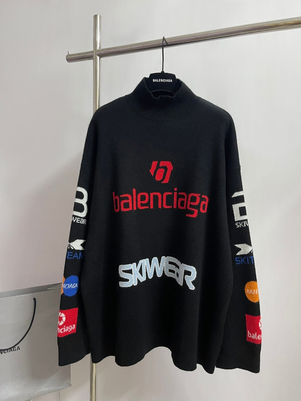 Balenciaga Men's and Women's Spring and Autumn Letter Printed High Neck Drop Shoulder Long Sleeve Sweater #74155
