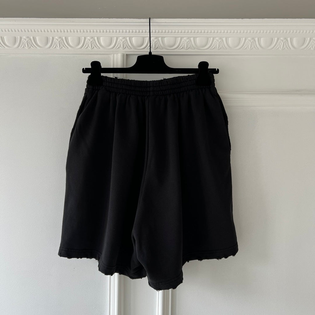 Balenciaga Men's Summer Hot Drill Logo Letter Print Black Cotton Shorts Pants #99727