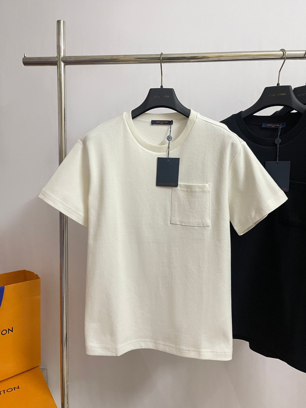Louis Vuitton Men's Summer Solid Colour Pocket Round Neck Cotton Short Sleeve T-Shirt #74562
