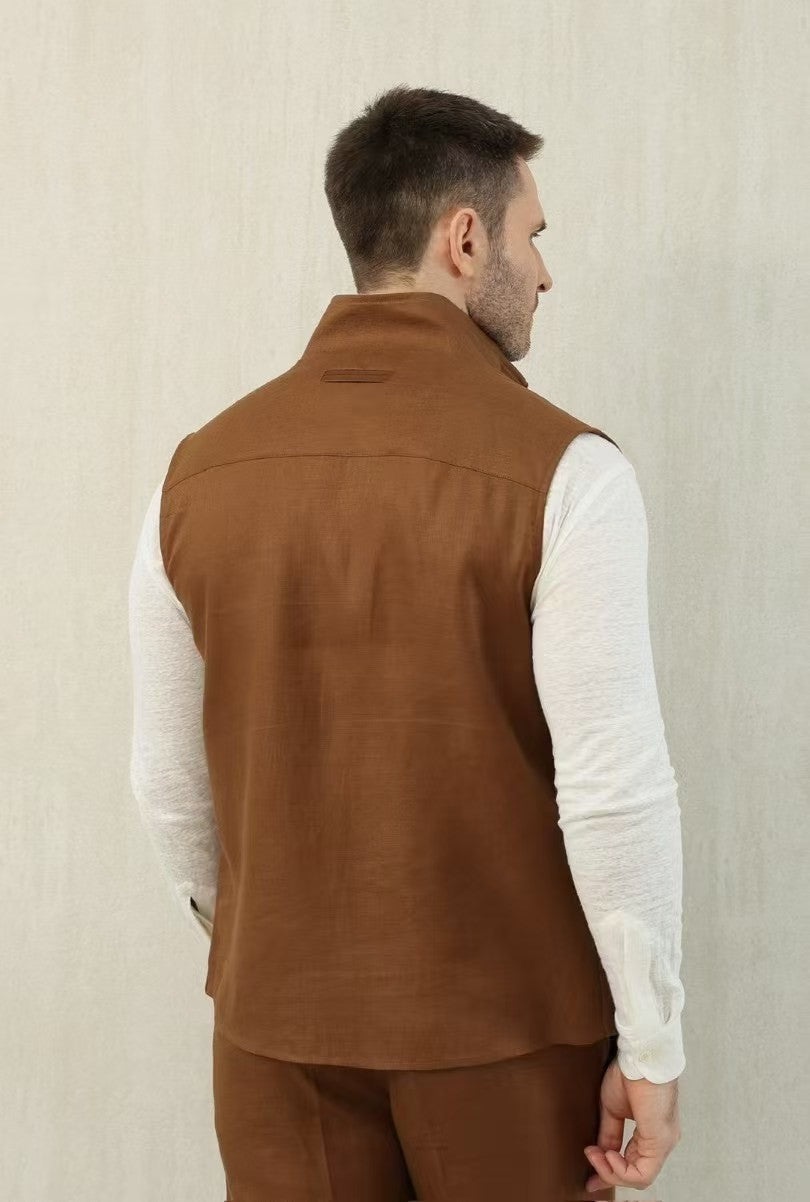 Ermenegildo Zegna Men's Spring And Autumn Solid Color Standing Collar Zipper Fit Sleeveless Vest Jacket Ngvp #1168