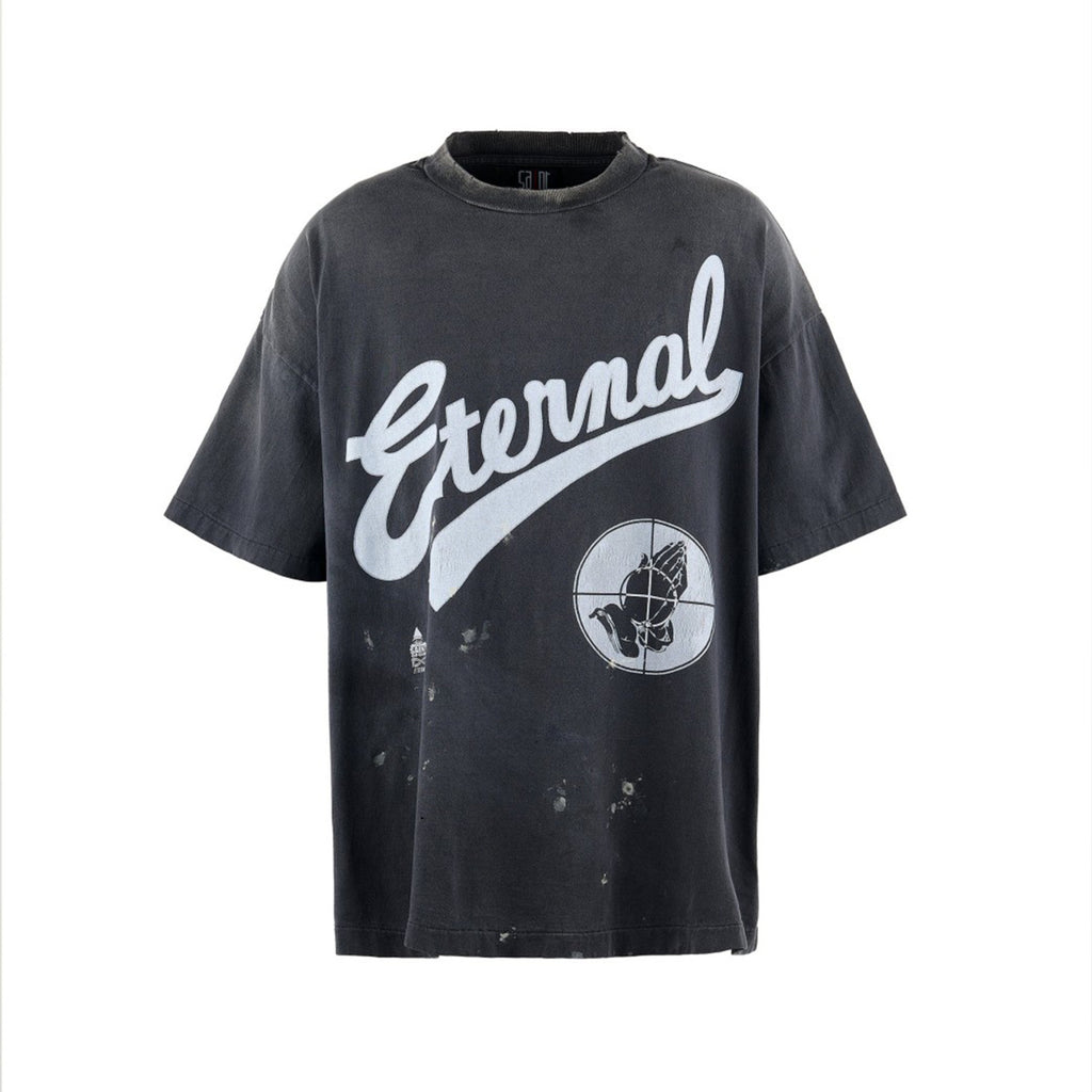 Saint Michael Men's Spring And Summer Tide American High Street Abstract Pattern Printing Washed Retro Old Loose Short-sleeved T-shirt Ngvp #1744