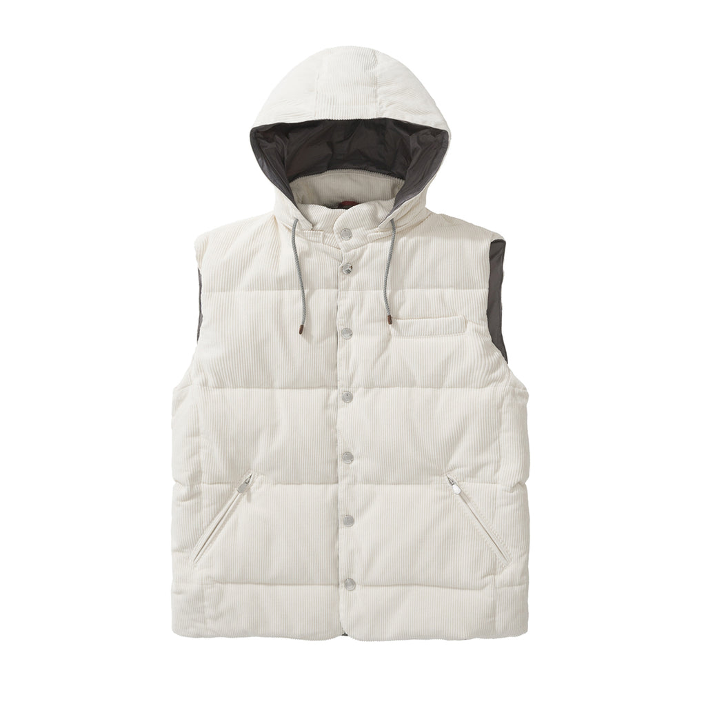 Brunello Cucinelli Men's Fall And Winter Single-Breasted Hooded Solid Color Fitted Down Vest Jacket #81185