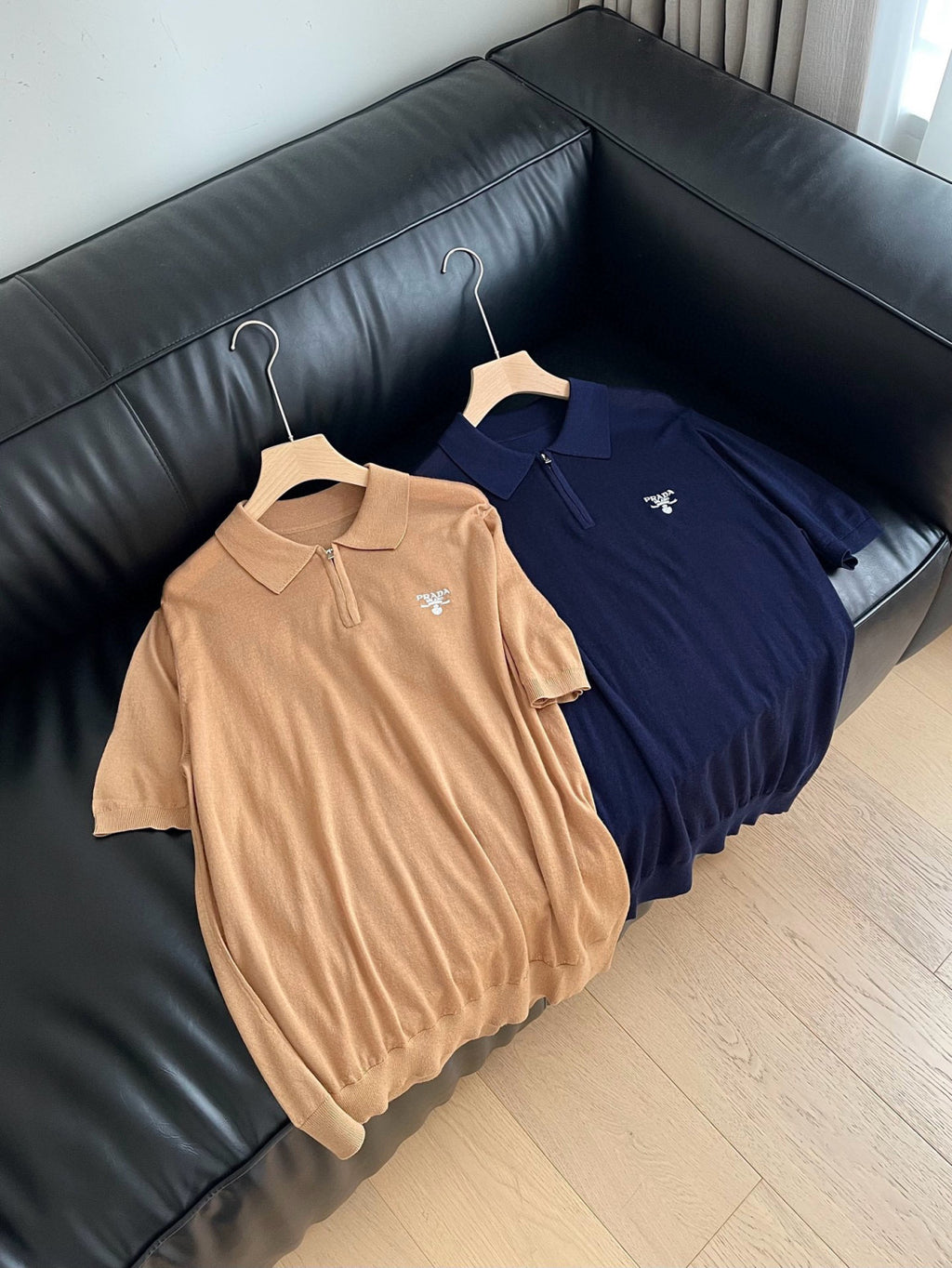 Prada Men's Summer Solid Colour Zip Polo Neck Polyester Lapel Short Sleeve T-Shirt #76682