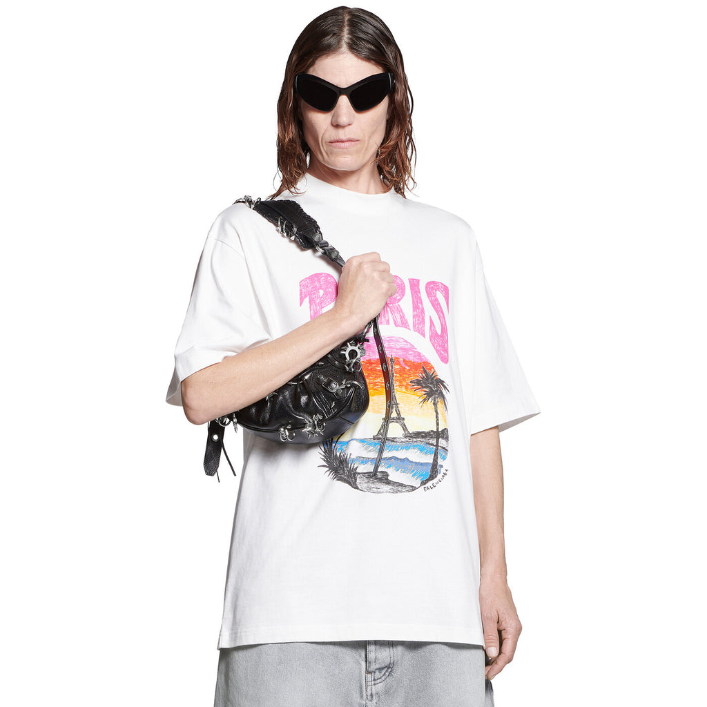 Balenciaga Paris Tropical Men's and Women's Black and White Vintage Plain Knit Medium Fit Short Sleeve T-Shirt #99154