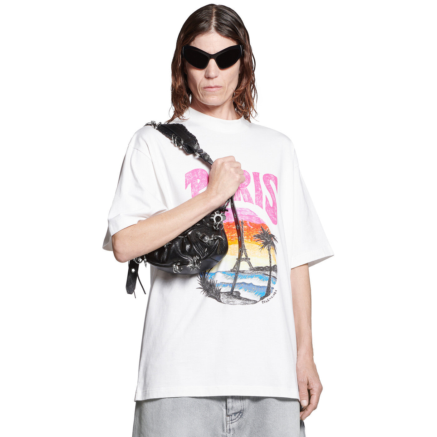 Balenciaga Paris Tropical Men's and Women's Black and White Vintage Plain Knit Medium Fit Short Sleeve T-Shirt #99154