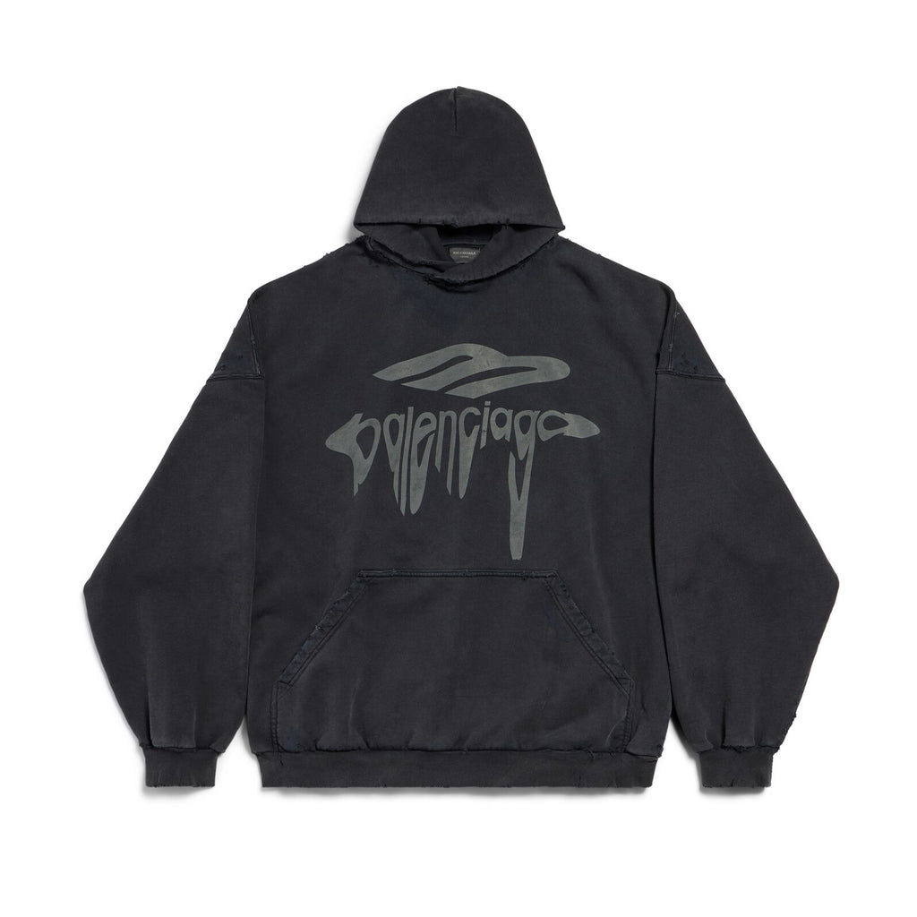 Balenciaga Men's Spring 3B LIQUIFIED Loose High Street Cotton Logo Print Hooded Sweatshirt #71811