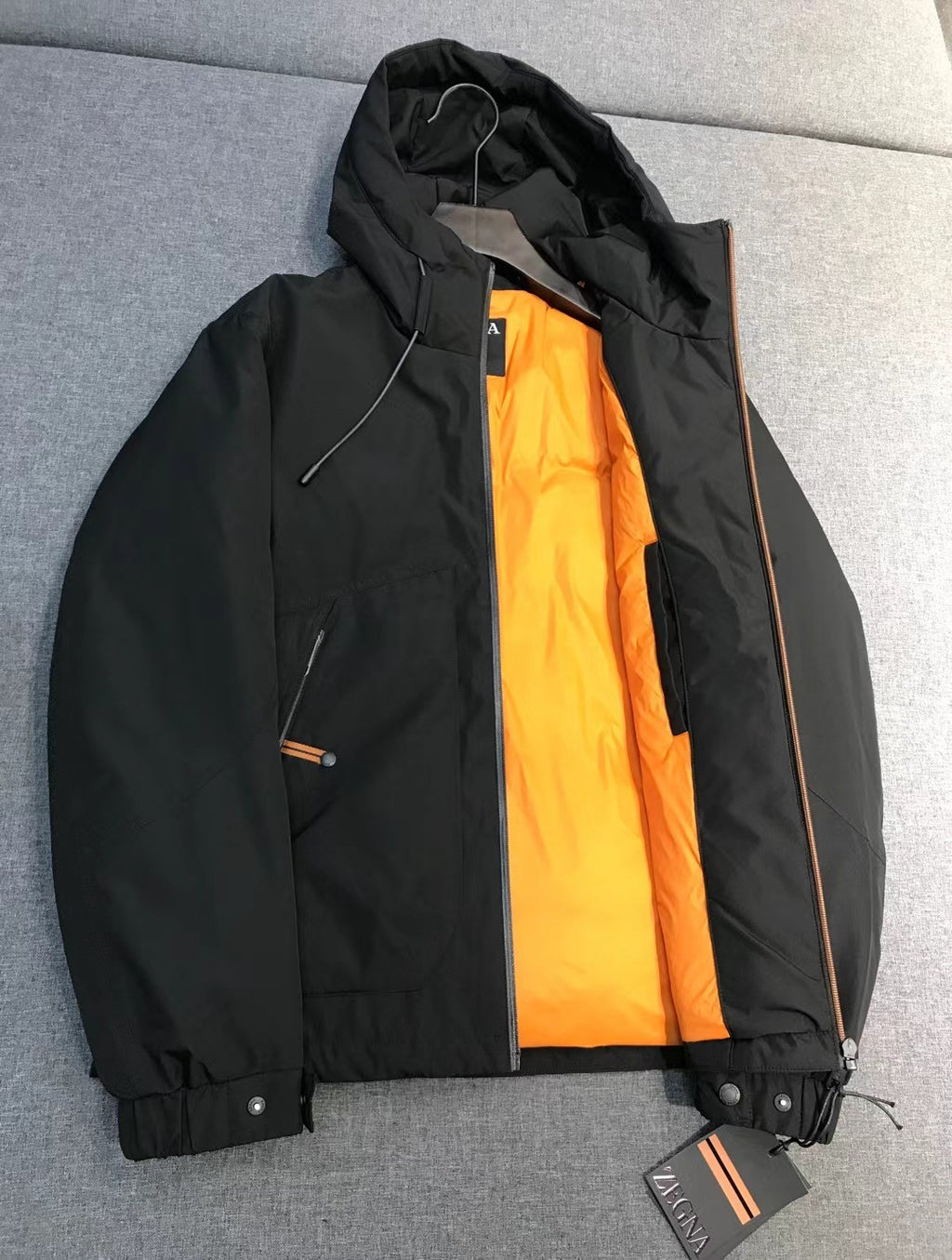 Ermenegildo Zegna Men's Winter Fashion Business Casual Solid Color Hooded Zipper Logo Print Down Jacket #79493