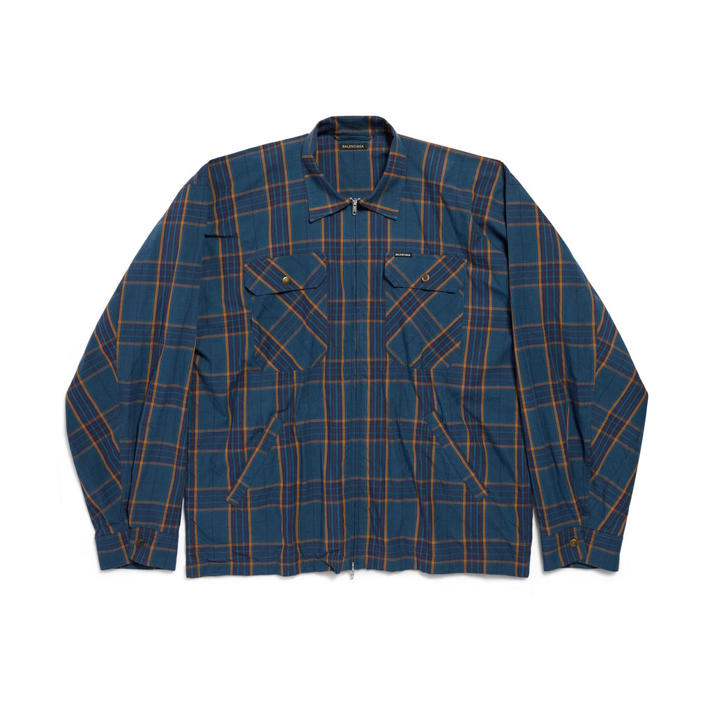 Balenciaga Men's Checkered Cotton Long-Sleeve Spring/Fall Solid-Color Collared Loose-Fit Zipper Shirt Ngvp #2723