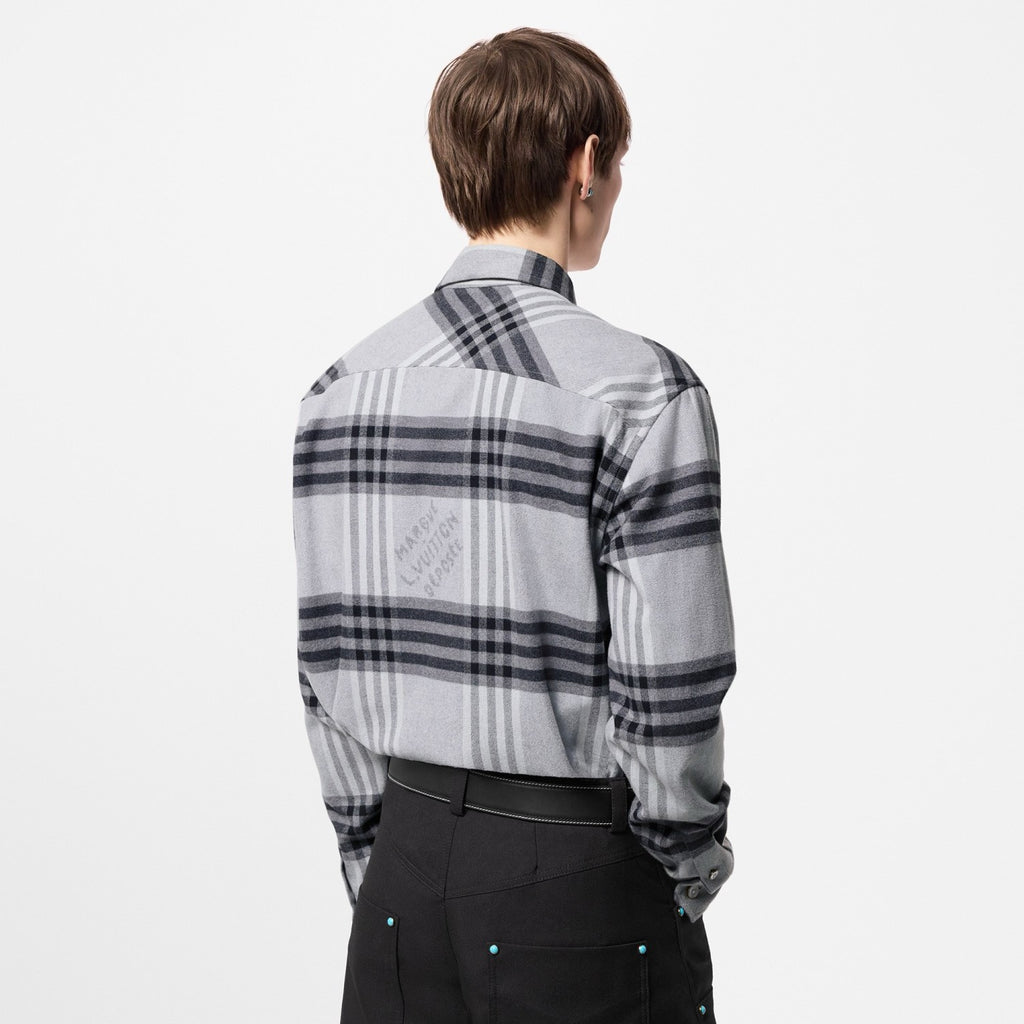 Louis Vuitton Men's Spring And Autumn Black And White Striped Flannel Single Breasted Long Sleeved Shirt #76949