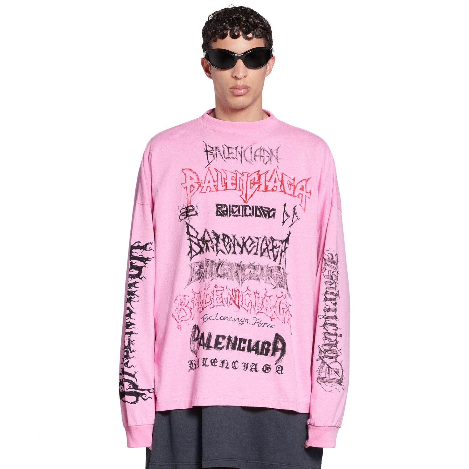 Balenciaga Men's And Women's Spring And Fall Retro Letter Silhouette Plain Knit Fabric Long Sleeve T-shirt Pullover #98139