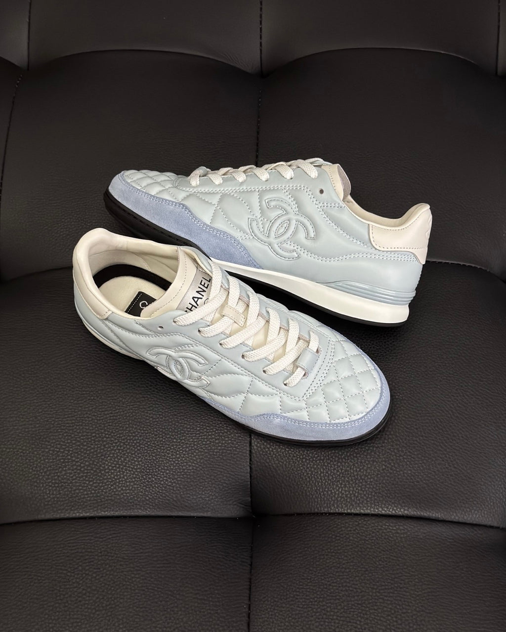 Chanel Women's Solid Color Round Toe Leather Low Top Lace-Up Sneakers Shoes #77416