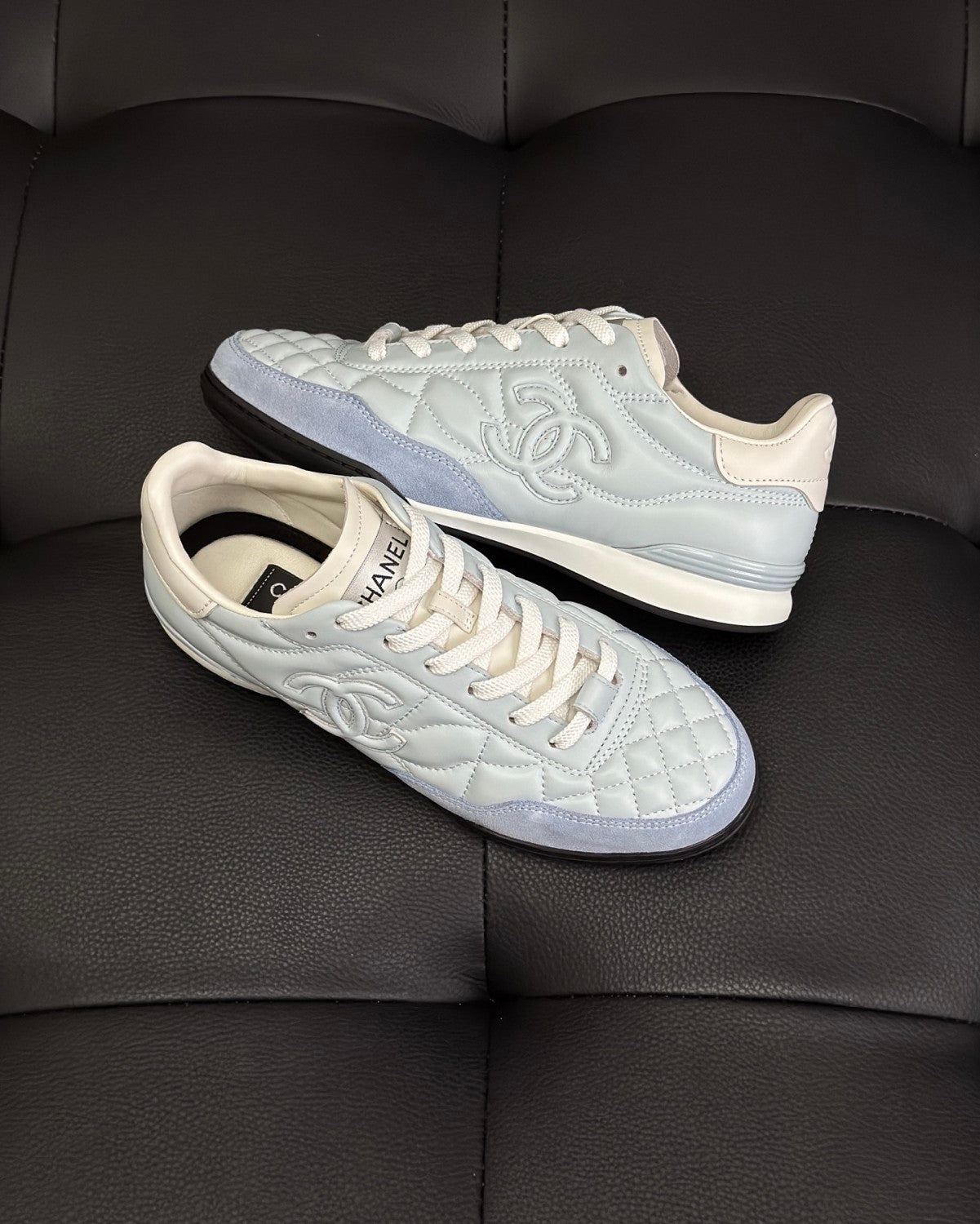 Chanel Women's Solid Color Round Toe Leather Low Top Lace-Up Sneakers Shoes #77416