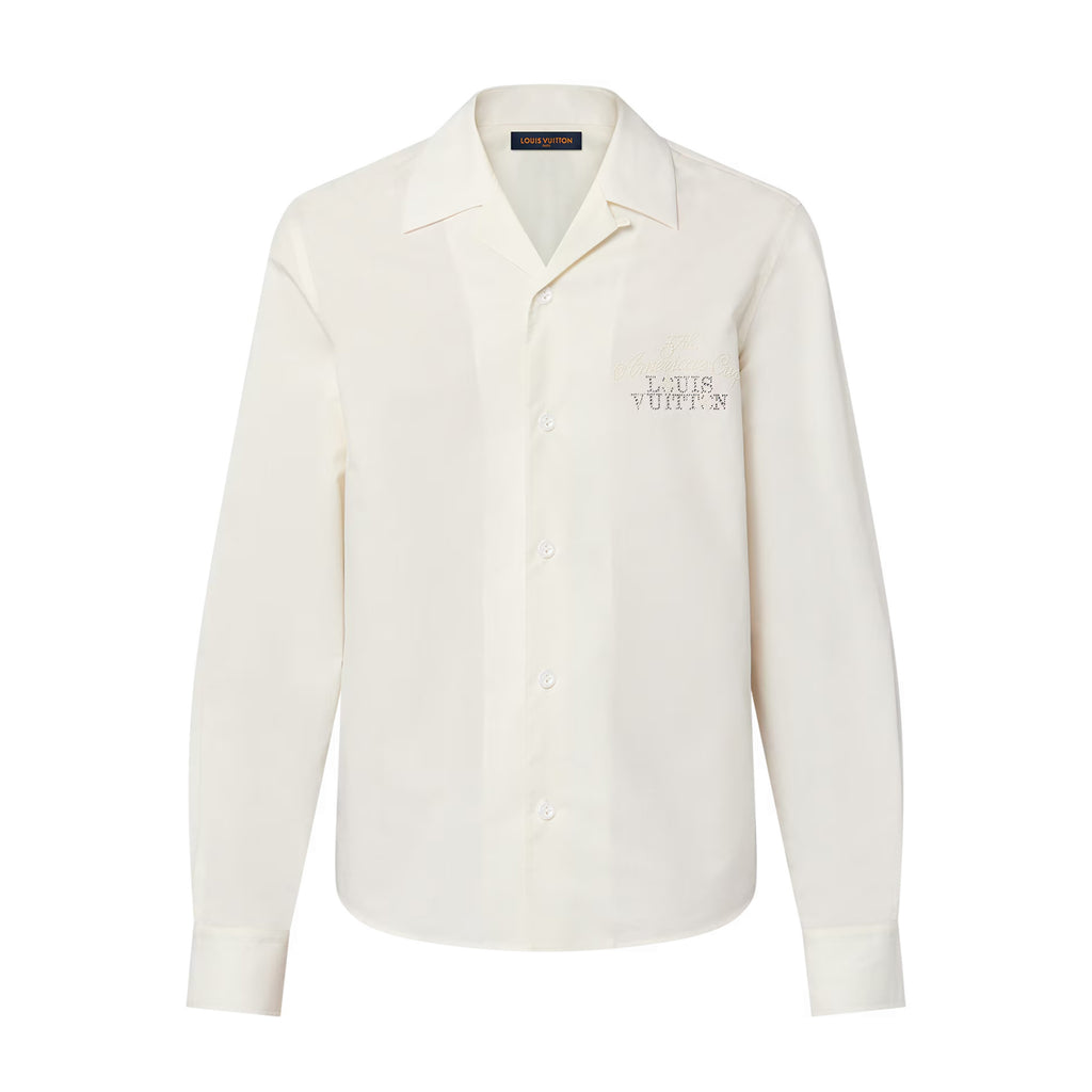 Louis Vuitton Men's Spring And Fall White Letters Logo Embroidery Single Breasted Long Sleeved Shirt #73264