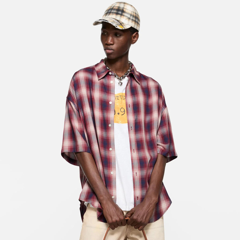 Acne Studios Men's & Women's Summer Checkered Button-Up Color-Blocked Casual Short-Sleeve Oversized Shirt #81592
