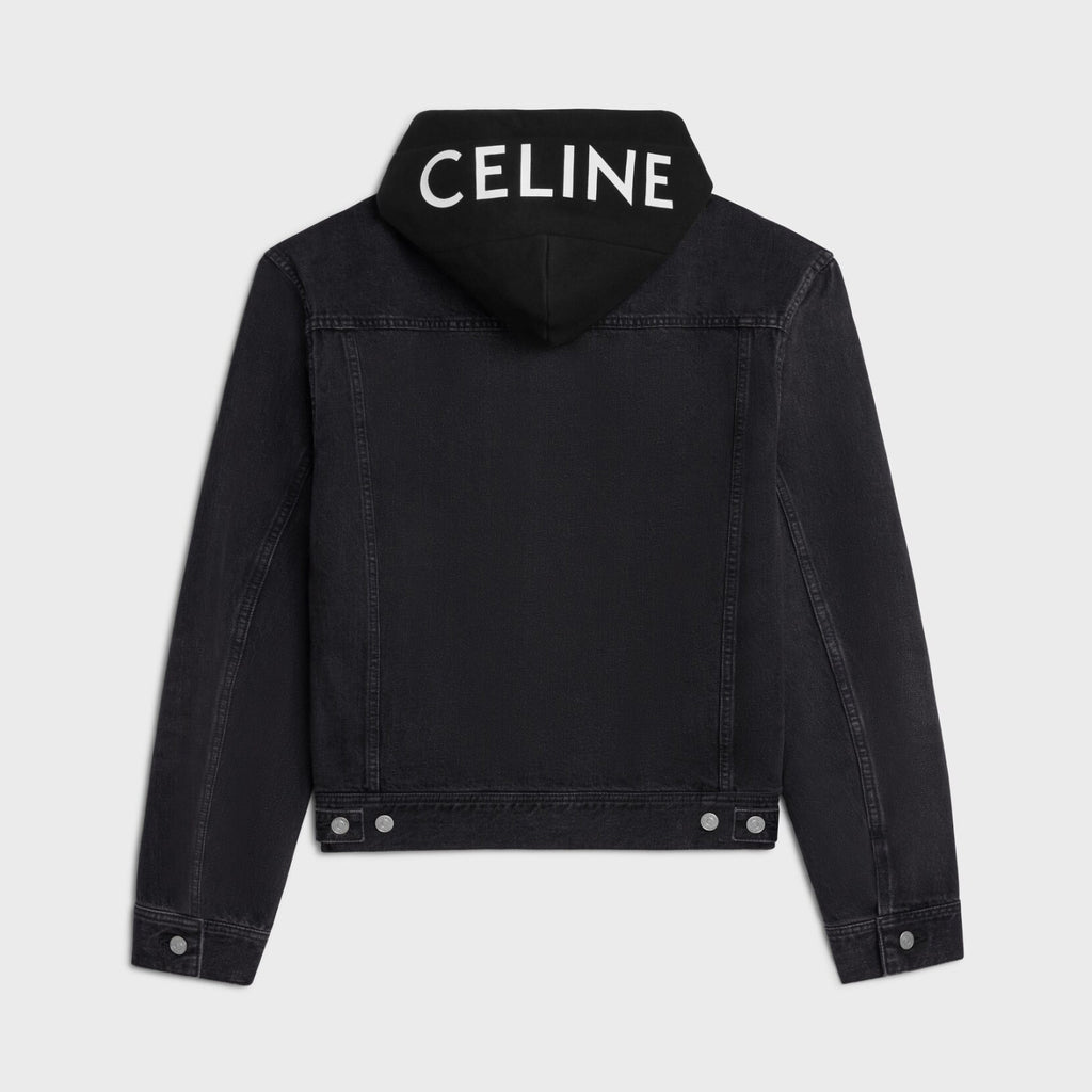 Celine Men's Spring/Autumn Solid Color Hooded Single-Breasted Long-Sleeved Denim Jacket #77716