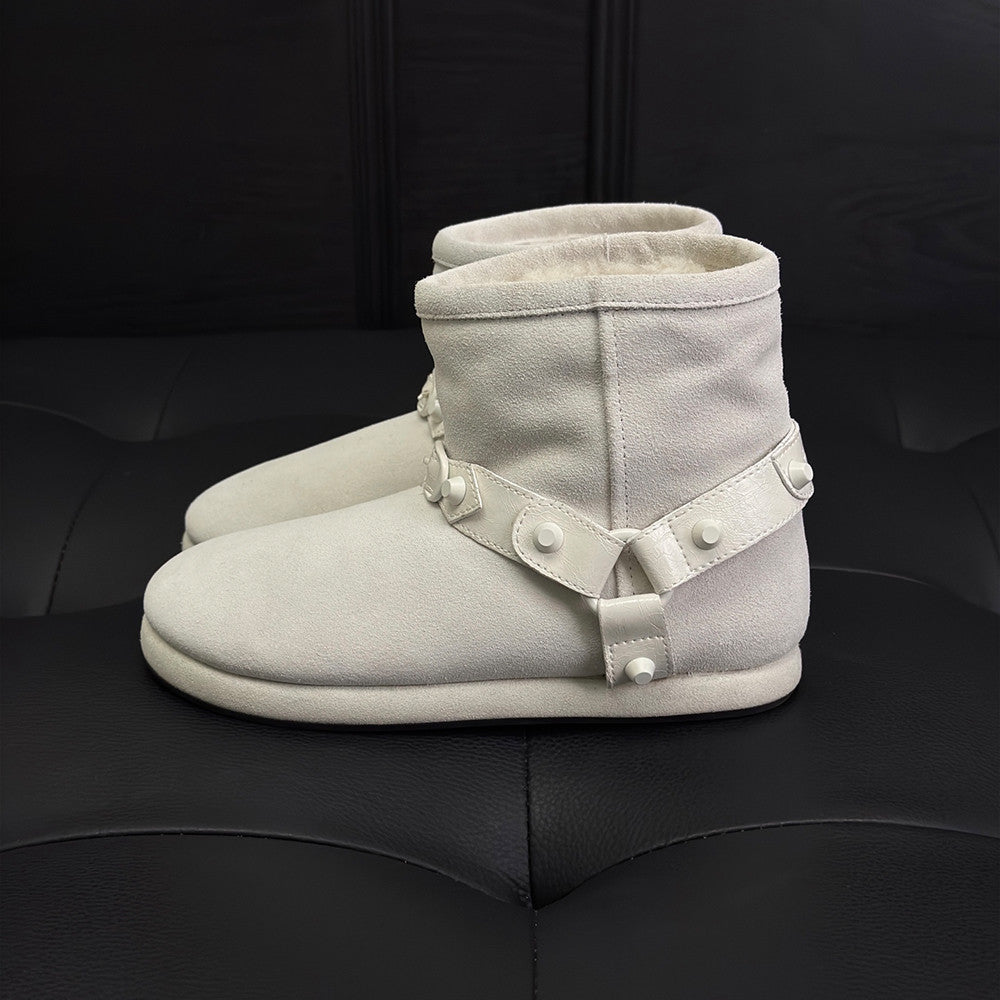 Balenciaga Alaska Soft Cow Split Leather Sleeve Round Toe Cowhide Leather Belt  Rivet Accessories Warm And Non-Slip #332582