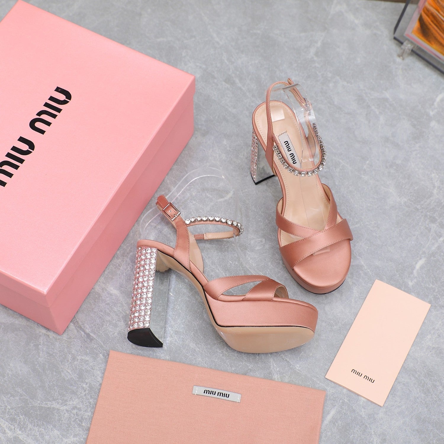 MiuMiu Women's Summer Solid Colour Sheepskin Diamonds High Heeled Sandals Shoes #76786