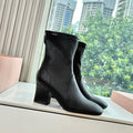 MiuMiu Nappa Women's Spring/Fall Fashion Casual Chunky Heel Leather Round Toe Slip On Zipper Ankle Boots Shoes #78717
