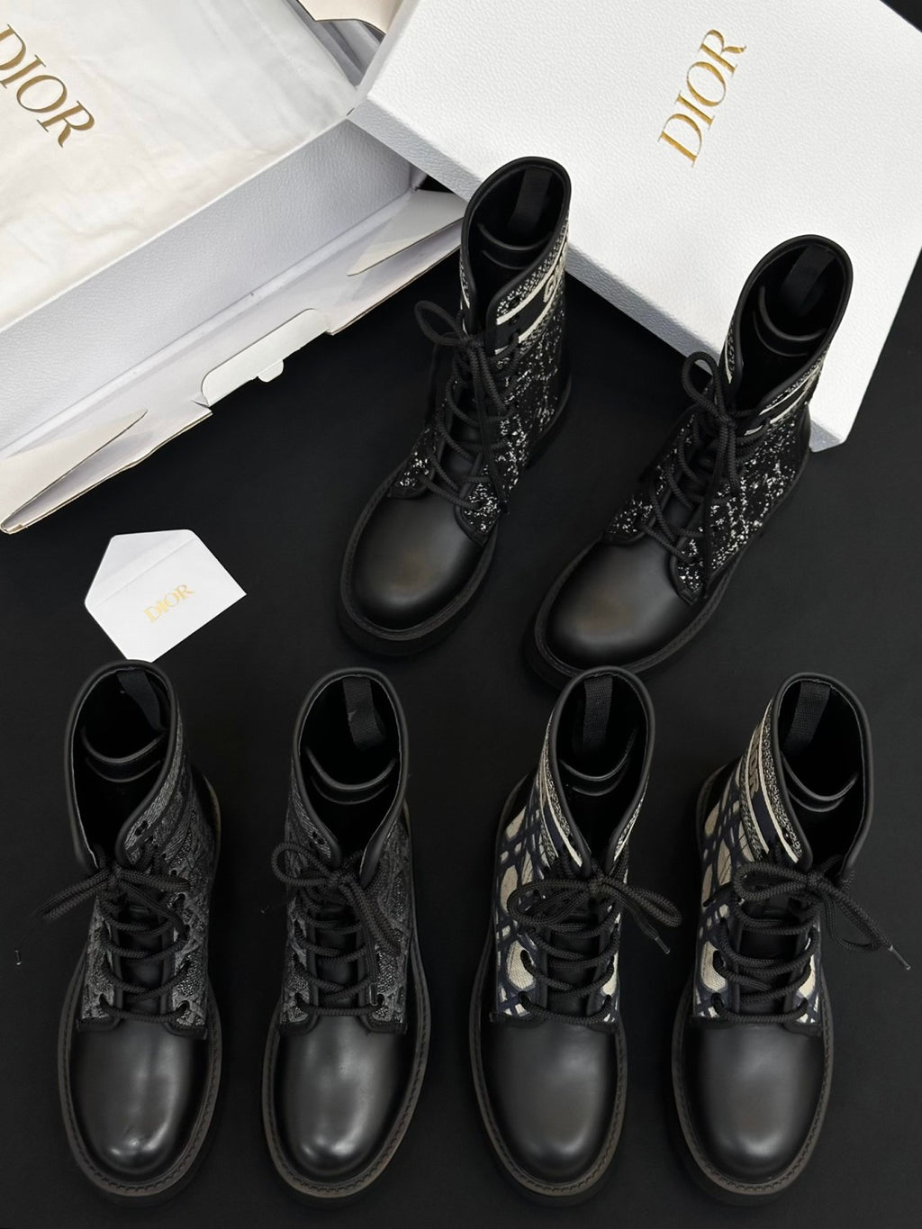 Dior Women's Autumn/Winter Fashion Casual Round Toe Lace Up Leather Light Sole Embroidered Lace Up Martin Boots Shoes #78289