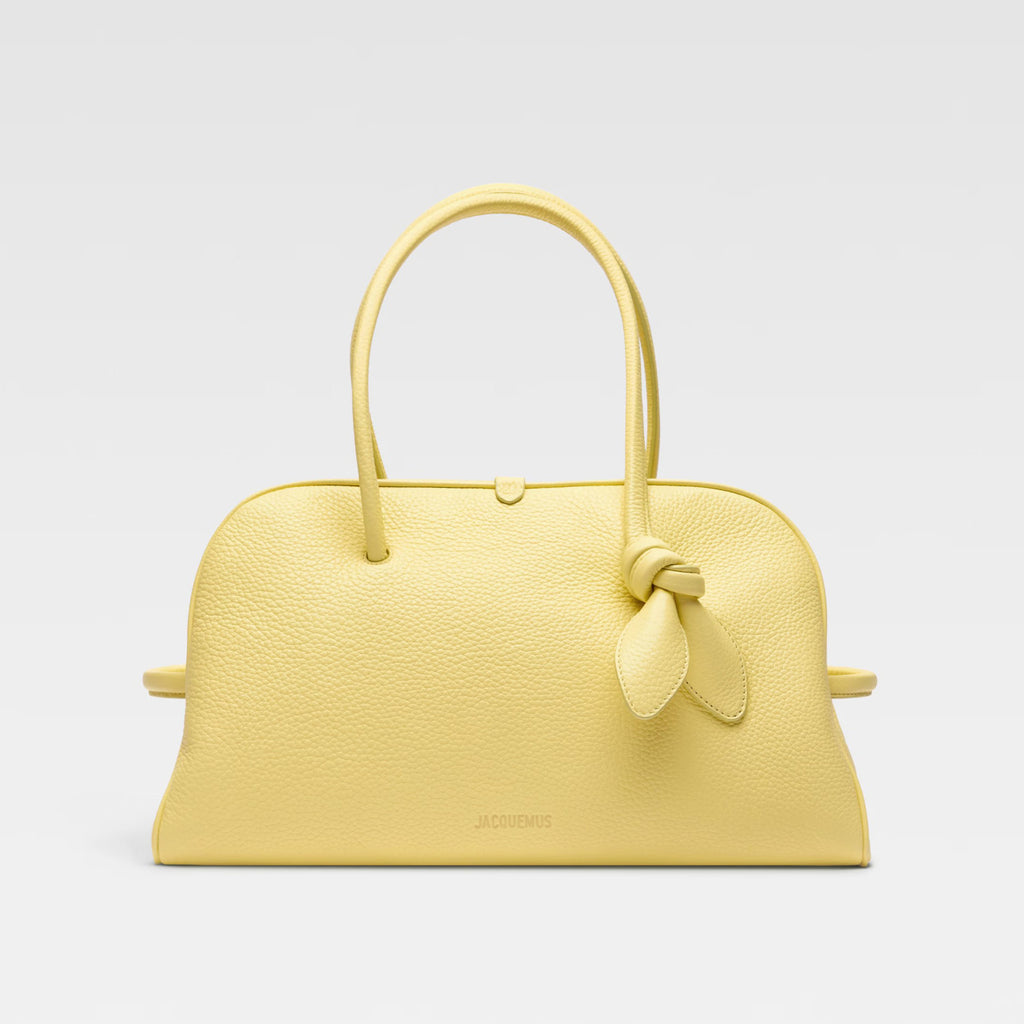Jacquemus Le Turismo Women's Solid Bow Detail Zipper Closure Grained Leather Bowling Bag Tote Bags #75167