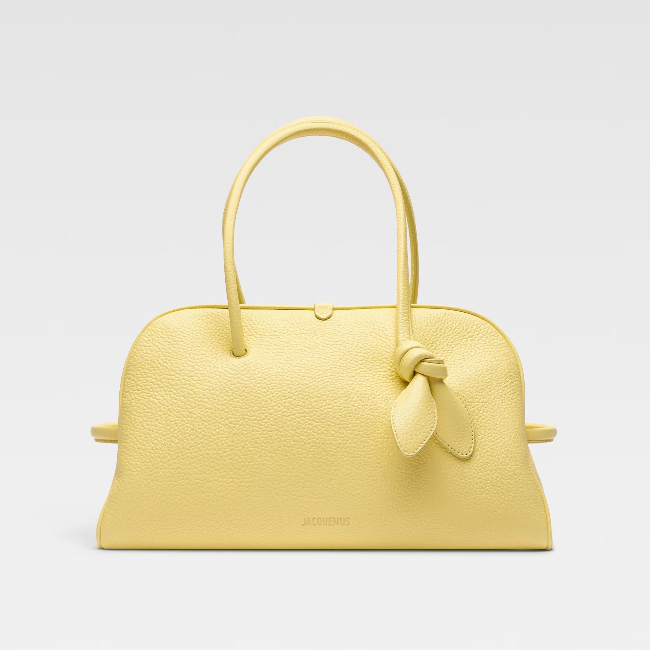 Jacquemus Le Turismo Women's Solid Bow Detail Zipper Closure Grained Leather Bowling Bag Tote Bags #75167