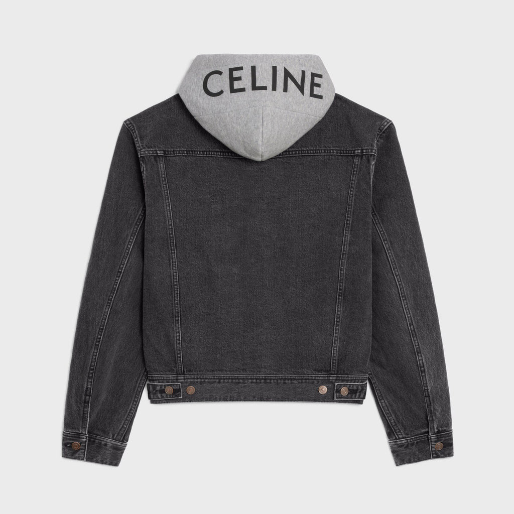 Celine Men's Spring/Autumn Solid Color Hooded Single-Breasted Long-Sleeved Denim Jacket #77716